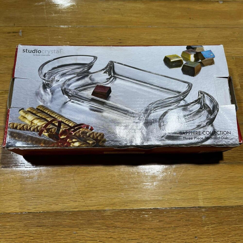 Studio Crystal Sapphire Collection 3pc Crystal Glass Sectional Serving Dish Set